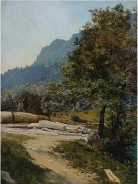 Wald Mit Gefallten Baumen (wooded Landscape) Oil Painting by Carl Schuch