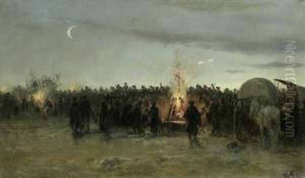 Nachtliche Szene Mit Soldaten Oil Painting by Werner Wilhelm Gustav Schuch