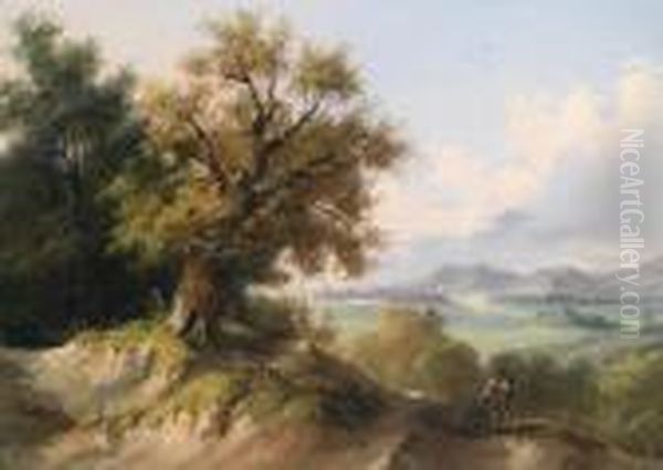 Gebirgige Landschaftmit Wanderer Im Vordergrund Oil Painting by Dominik Schufried