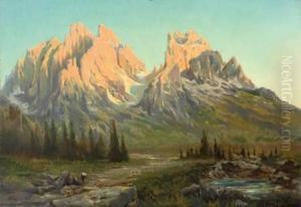 Gebirgsansicht In Den Dolomiten Im Abendlicht Oil Painting by Ludwig Friedrich Schuller