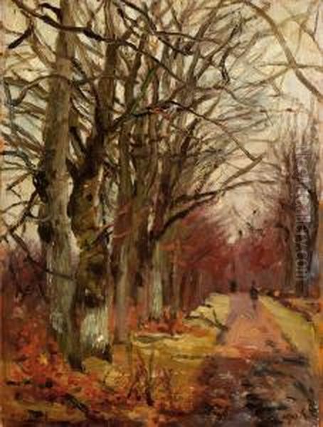 Trees By A Road Oil Painting by Leon Schulman