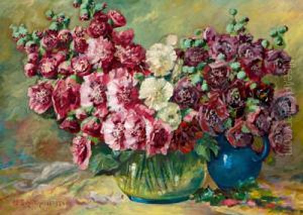 Stockrosen In Einer Vase Oil Painting by Natali Schultheiss