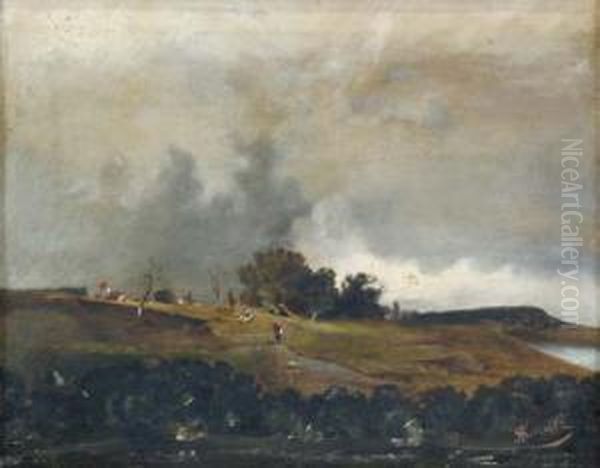 Landschaft Mit Gansemagd Oil Painting by Albert Schultz