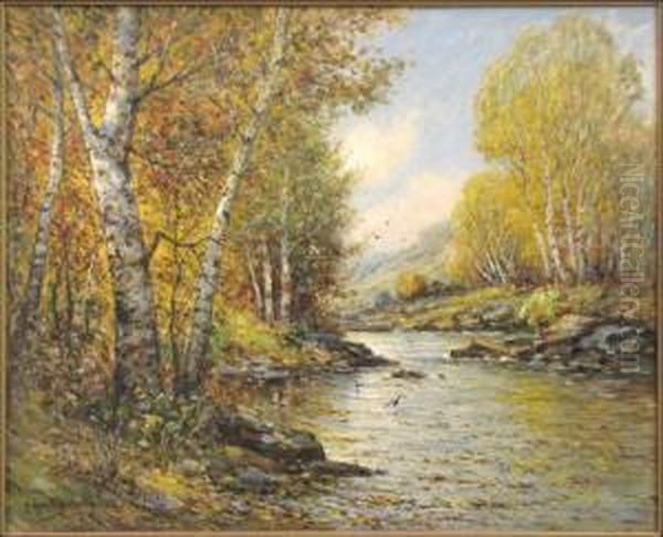 Fall River Landscape Oil Painting by George F. Schultz