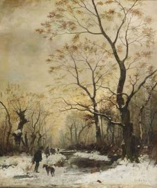 Jagdgesellschaft Im Winterwald Oil Painting by Carl Schultze