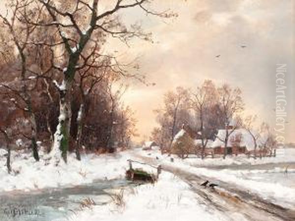 Verschneite Niederrheinische Winterlandschaft Oil Painting by Karl Heinrich Schultze