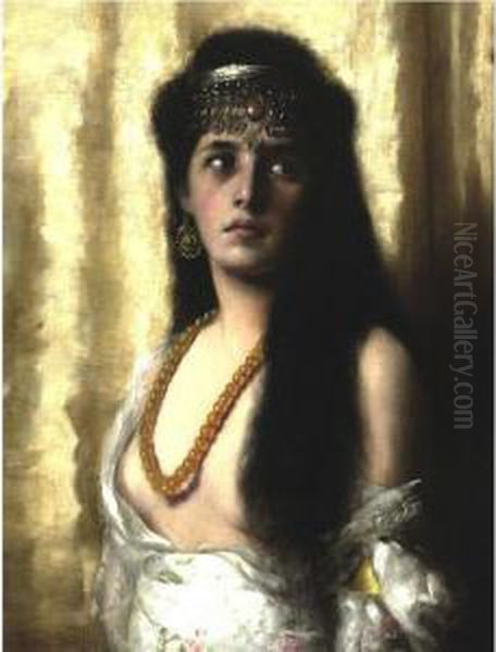 An Oriental Beauty Oil Painting by Max Schultze