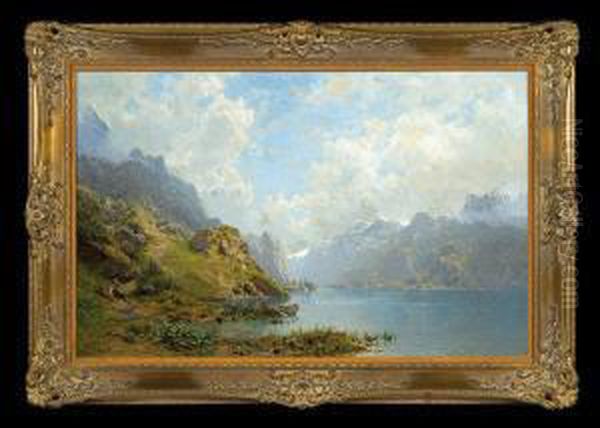 Lake In The Mountains Oil Painting by Robert Schultze