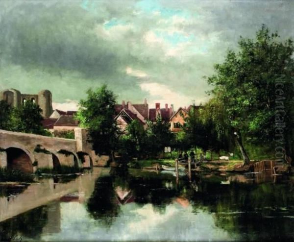 Vissers In Grez-sur-loing Bij Fontainebleau Oil Painting by Adrien Schulz