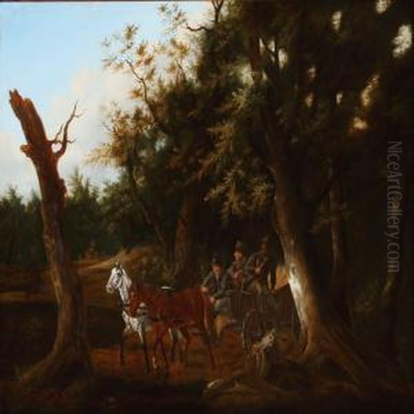 Hunters In The Woods Looking For Prey Oil Painting by Karl Friedrich Schulz