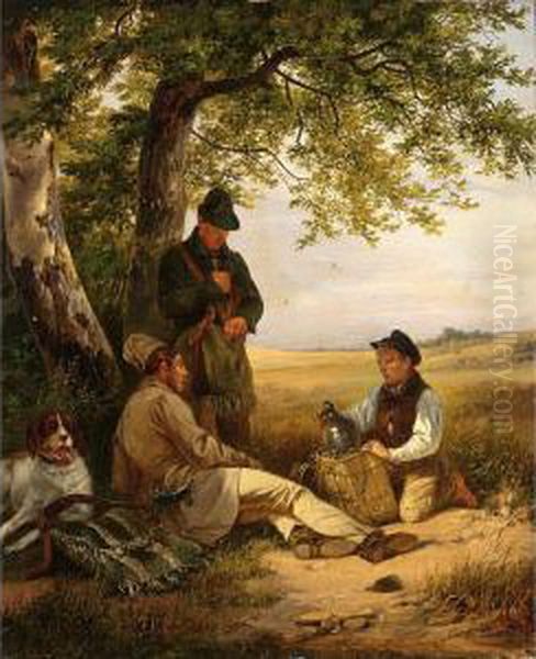 A Well Deserved Meal In The Fields Oil Painting by Karl Friedrich Schulz