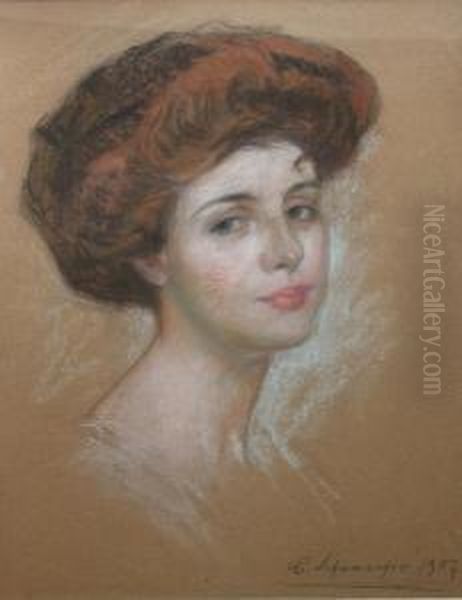 Portrait Study Of A Lady Oil Painting by C.J. Schumacher