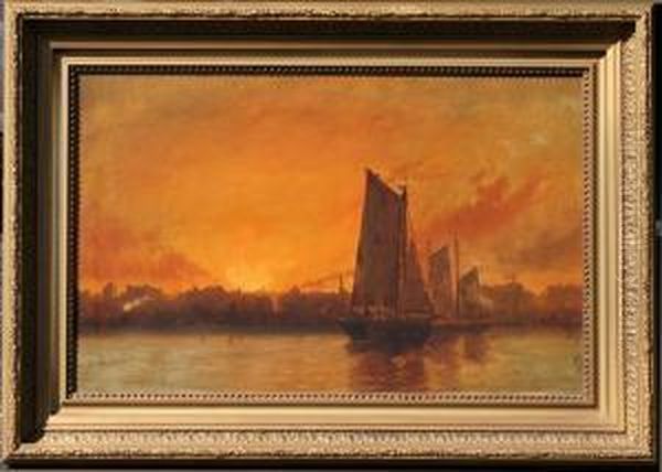 Boston Harbor Sunset Oil Painting by C.J. Schumacher