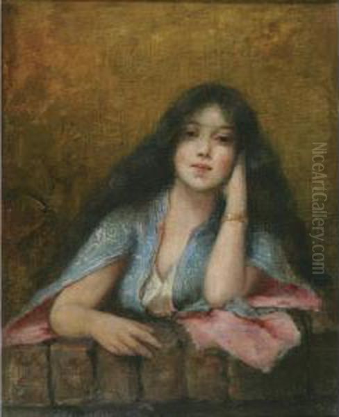 Portrait Of A Young Girl Oil Painting by C.J. Schumacher