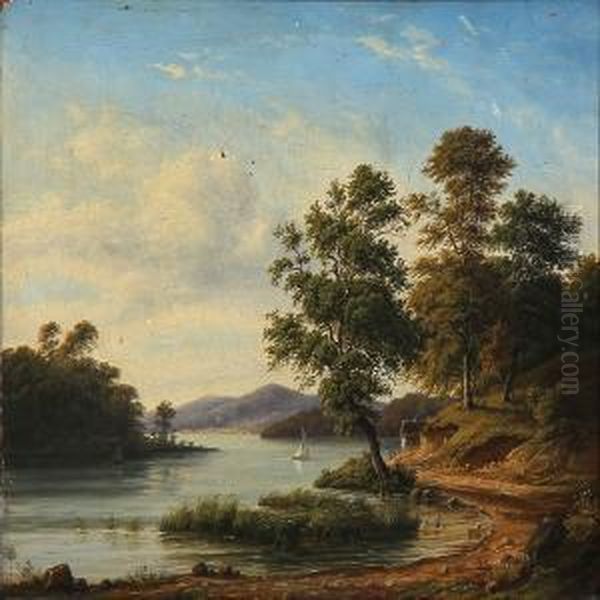 Danish Fiord Landscape Oil Painting by Harald Peter W. Schumacher