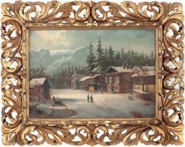 Kleines Dorf Im Winter Vor Gebirge Oil Painting by William E. Schumacher