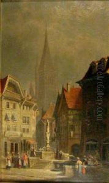 Fountain In Lausanne Switzerland Oil Painting by C.J. Schumaker