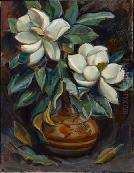 Magnolias In A Vase Oil Painting by Donna Schuster