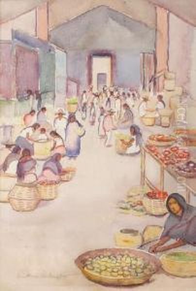 The Market Oil Painting by Donna Schuster