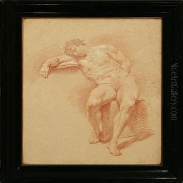 Academy Study Of A Nude Male Model Oil Painting by Johan Martin Schuster