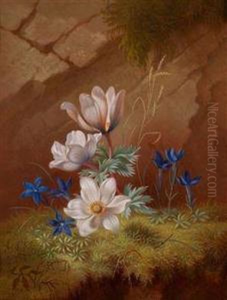 Alpenblumen Oil Painting by Josef Schuster