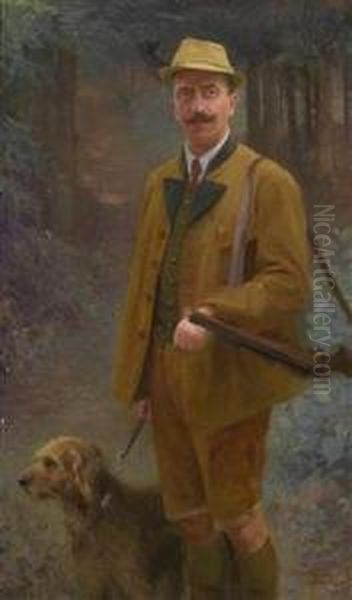 Huntsman And Hound Oil Painting by Karl Maria Schuster