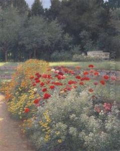 Garden Oil Painting by Karl Maria Schuster