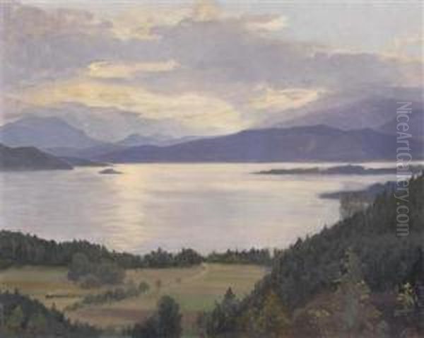 Worthersee Near Krumpendorf Oil Painting by Karl Maria Schuster