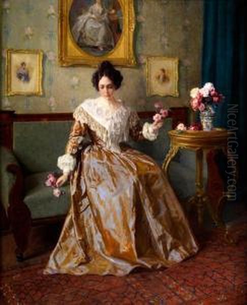 Junge Frau Mit Rosen Auf Einem Sofa Oil Painting by Karl Maria Schuster