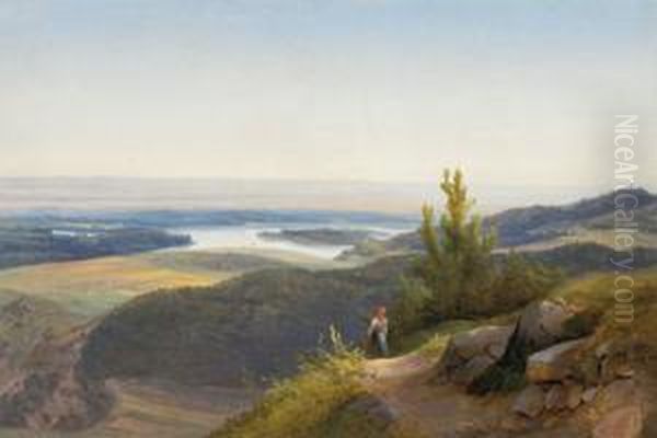 A View Over The Danube Oil Painting by Ludwig Schuster