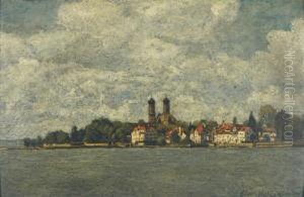 Blick Uberein Gewasser Auf Eine Stadt Oil Painting by Friedrich Schutz