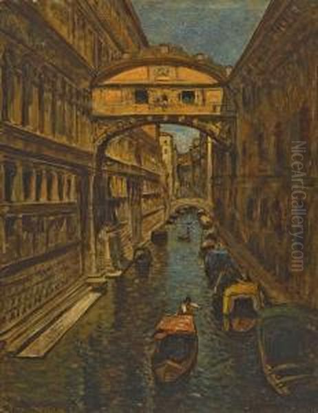 Venedig - Gondeln Unter Der Seufzerbrucke Oil Painting by Friedrich Schutz