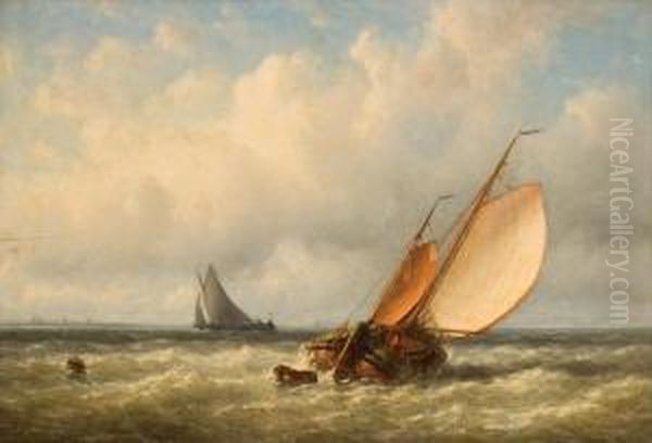 Zeilboten Op Zee Oil Painting by Joannes Frederick Schutz