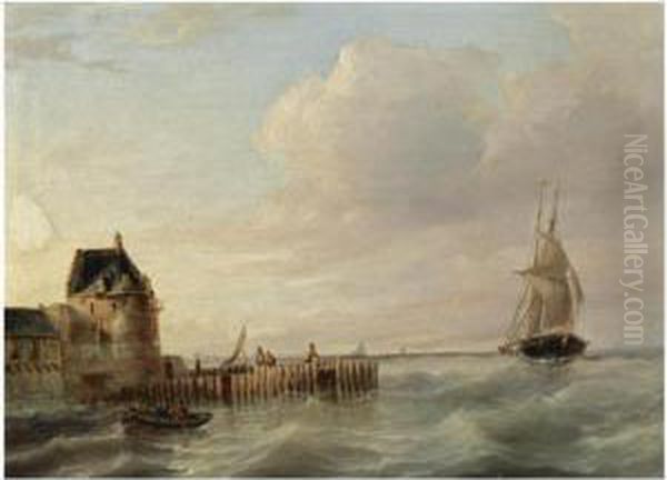 Approaching The Harbour, Veere Oil Painting by Joannes Frederick Schutz