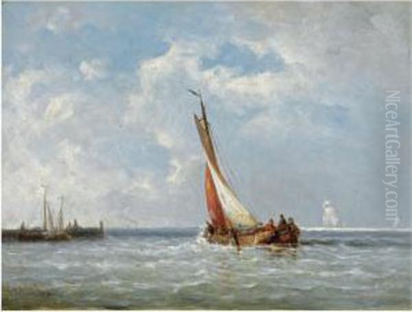 Shipping In An Estuary Oil Painting by Joannes Frederick Schutz