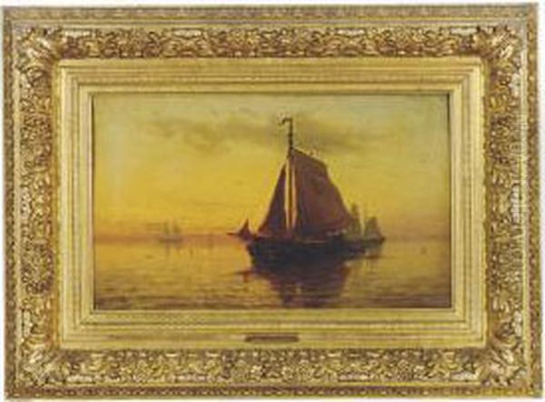 Sailboats At Sunset Oil Painting by Willem Joannes Schutz