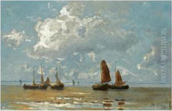 Beached Vessels Oil Painting by Willem Joannes Schutz