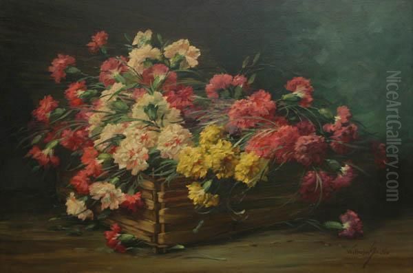 Basket With Carnations Oil Painting by Wilhelm Schutze