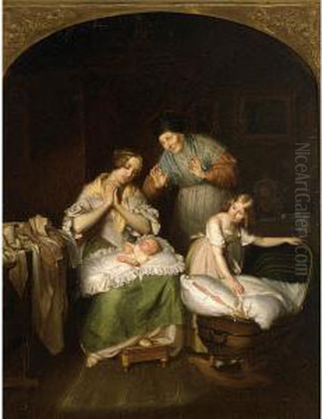 Admiring The New-born Oil Painting by Wilhelm Johann Schutze