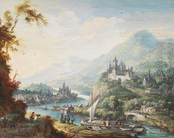 Ideale Rheinlandschaften Oil Painting by Christian Georg Schuttz II