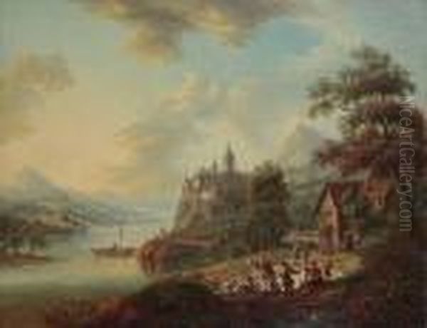 Vues Du Rhin Oil Painting by Christian Georg Ii Schuz