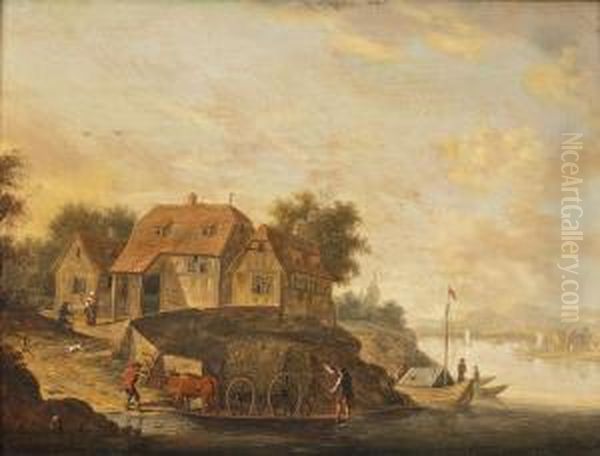 Weite Flusslandschaft Mit Landlicher Szenerie Oil Painting by Christian Georg Ii Schuz