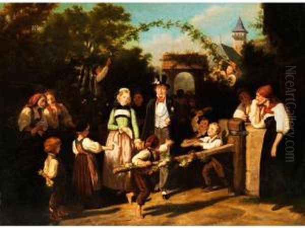 Empfang Des Hochzeitspaares Oil Painting by Theodor Christoph Schuz