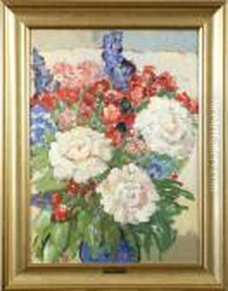 Blomsterstilleben Oil Painting by Eigil Schwab