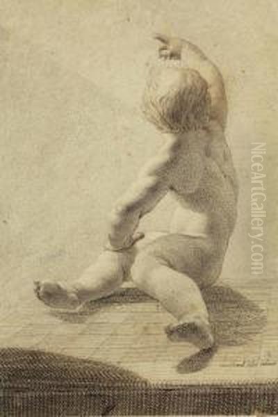 Enfant Nu, Assis, Vu De Dos Oil Painting by Johann Caspar Schwab