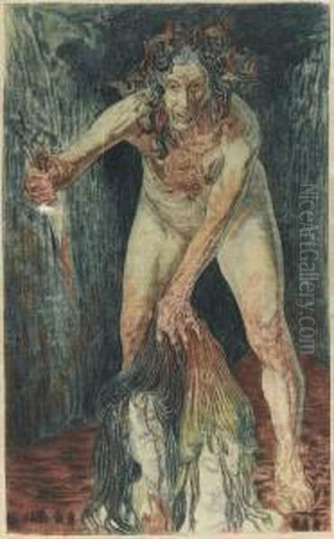 Letonneau De La Haine, Illustration Pour 'les Fleurs Dumal' Oil Painting by Carlos Schwabe