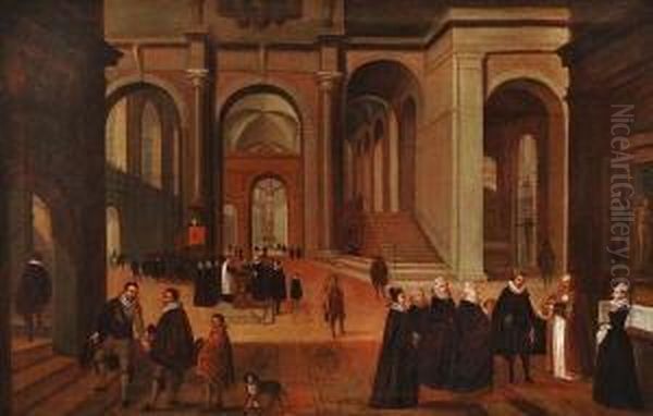 Kircheninterieur Mit
 Figurenstaffage Oil Painting by Johann Michael Schwabeda