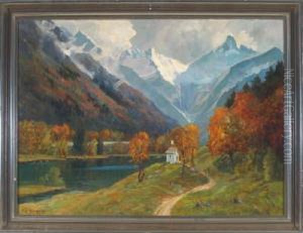 Herbst Am Christlessee Mit Blick In Die Schneebedeckten Oberstdorfer Berge Oil Painting by Fritz Schwaiger