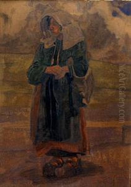 Dutch Farmer, Dutch Peasant Woman Oil Painting by Hans Schwaiger