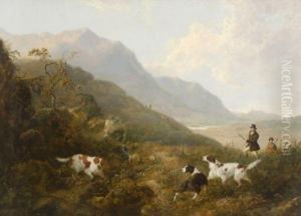 Shooting In A Moorland Landscape Oil Painting by Charles Henry Schwanfelder